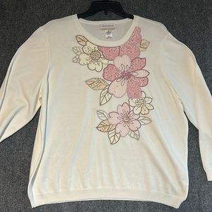 Alfred Dunner Women’s Size 2XL Plus cream white long sleeve crew neck knit